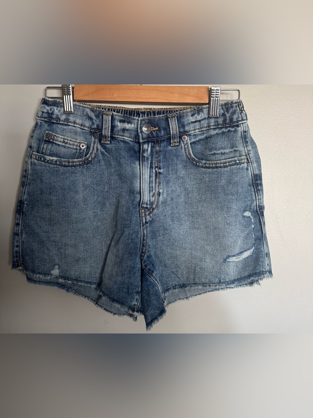 aerie Denim Mom Shorts Distressed Raw Hem Blue Size Small